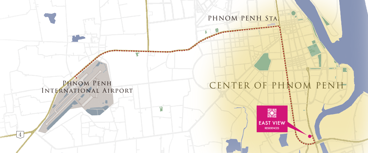 ブノンペン国際空港からEAST VIEW RESIDENCESまでの地図