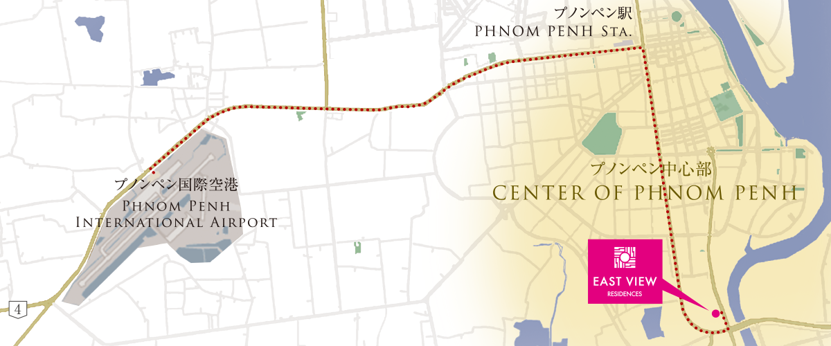 ブノンペン国際空港からEAST VIEW RESIDENCESまでの地図