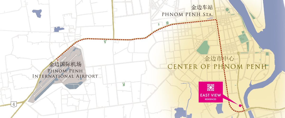 ブノンペン国際空港からEAST VIEW RESIDENCESまでの地図