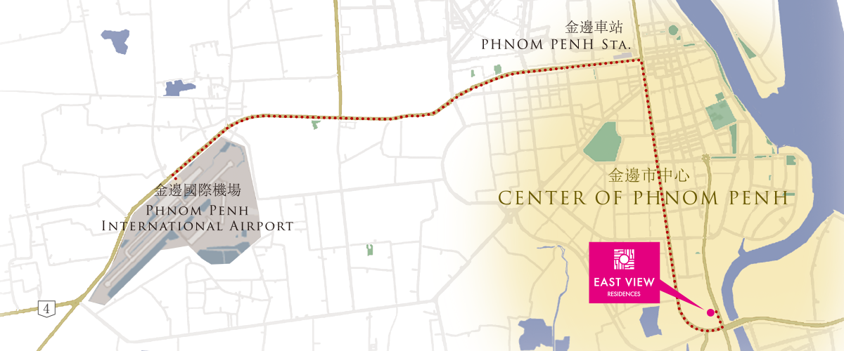 ブノンペン国際空港からEAST VIEW RESIDENCESまでの地図